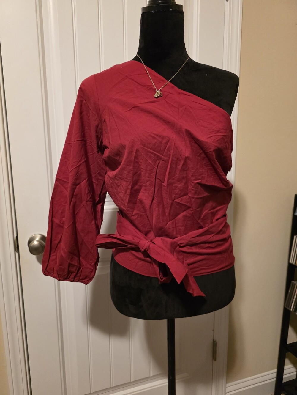 Express One-Shoulder Tie Waist Top- RED